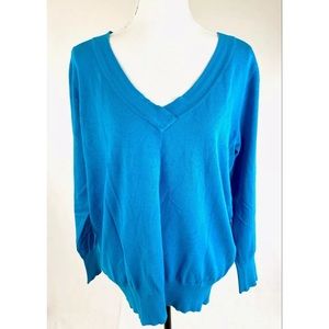 LANE BRYANT Teal Blue V-Neck Sweater